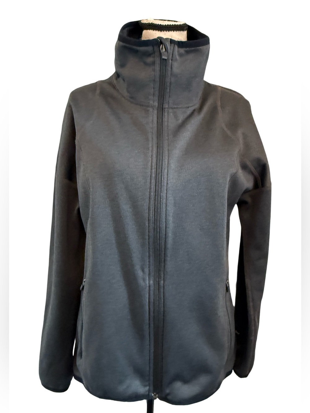 Eddie Bauer Women’s Gray Full Zip Fleece Jacket High Neck Outdoor Medium
